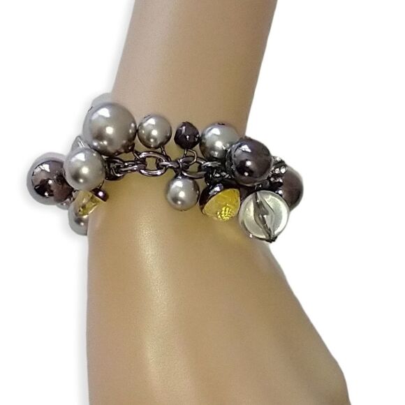 Y2K Grace Adele Bubble Beaded Bracelet Charms Glass Statement Gunmetal Statement - Picture 4 of 16